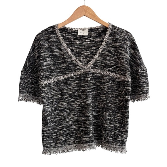 Vero Moda Tops - Vero Moda Heathered Woven Fringe V-Neck Blouse